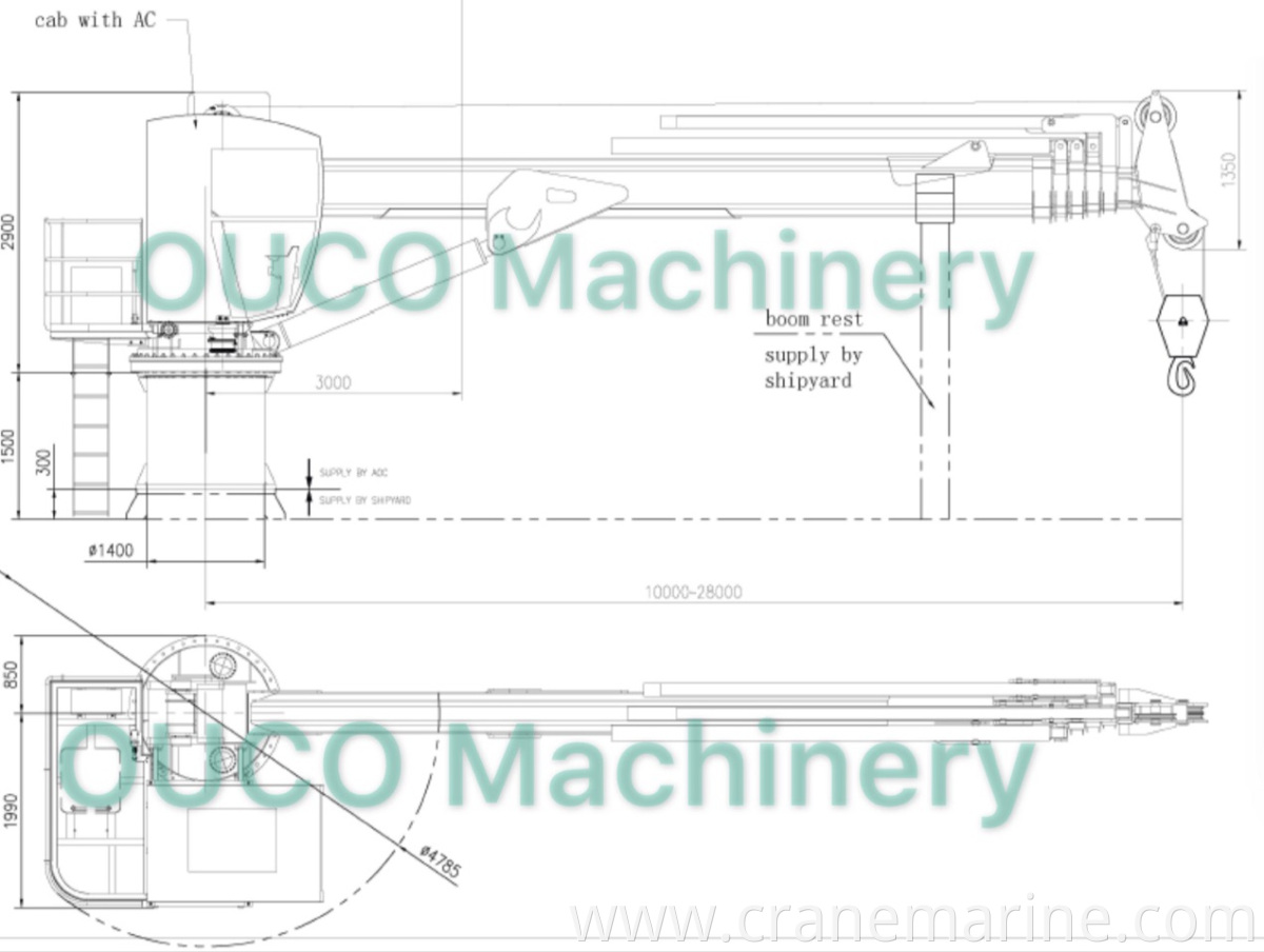 OUCO Marine/ 5T11M foldable Knuckle Boom And Telescopic Hydraulic Crane
